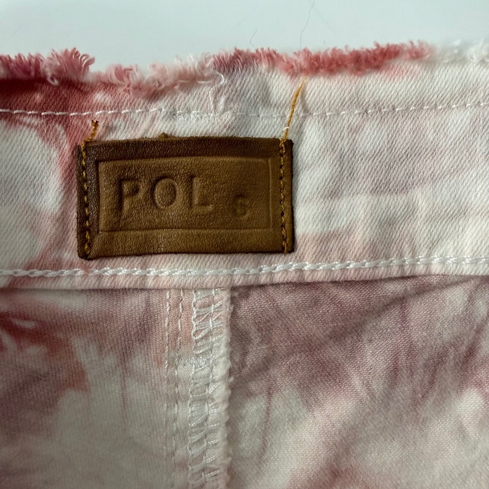 POL Clothing Red White Tie Dye Frayed Denim Shorts SMP283 Small - Picture 3 of 7